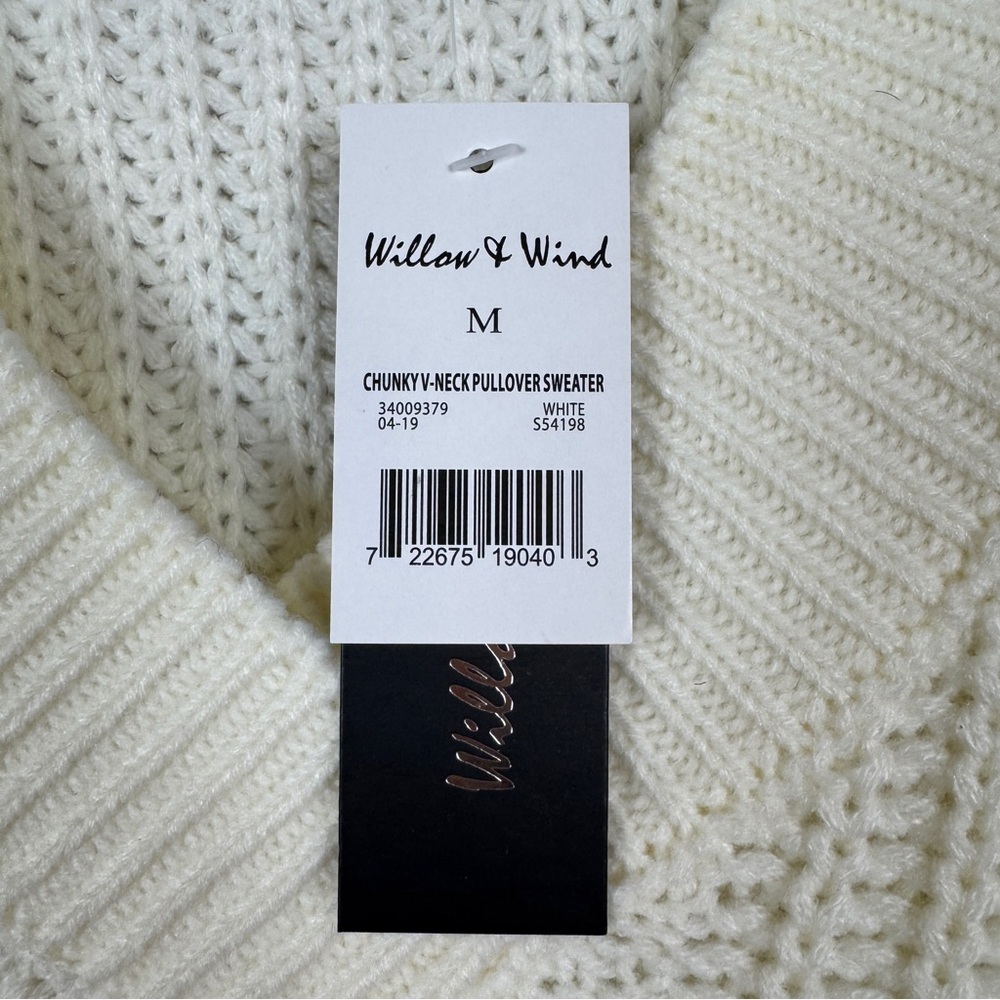 Willow and Wind Knit Sweater Womens M Medium Ivory Long Sleeve V Neck NWT - Picture 3 of 6